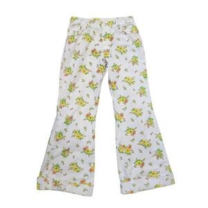 Vintage 1960s Big Yank Jeans 28 White Floral Hippie Psychedelic Bell Bottom